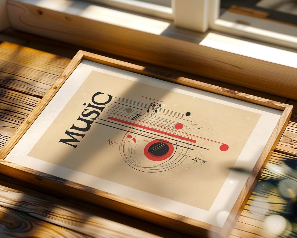 Music Typography Abstract Notes Red Black Modern Wall Poster - Image 5