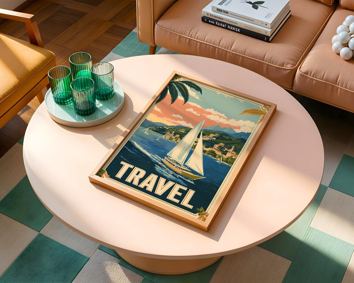 Vintage Coastal Sailing Mediterranean Seaside Travel Art Poster - Image 3