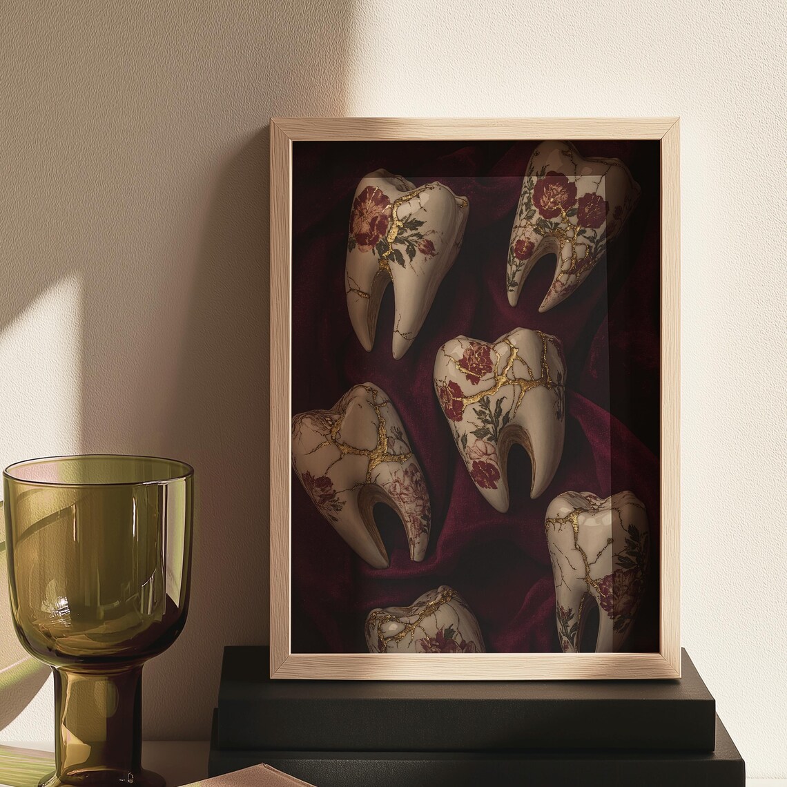 Kintsugi Porcelain Teeth Gold Crack Floral Gothic Dark Botanical Poster - Image 4