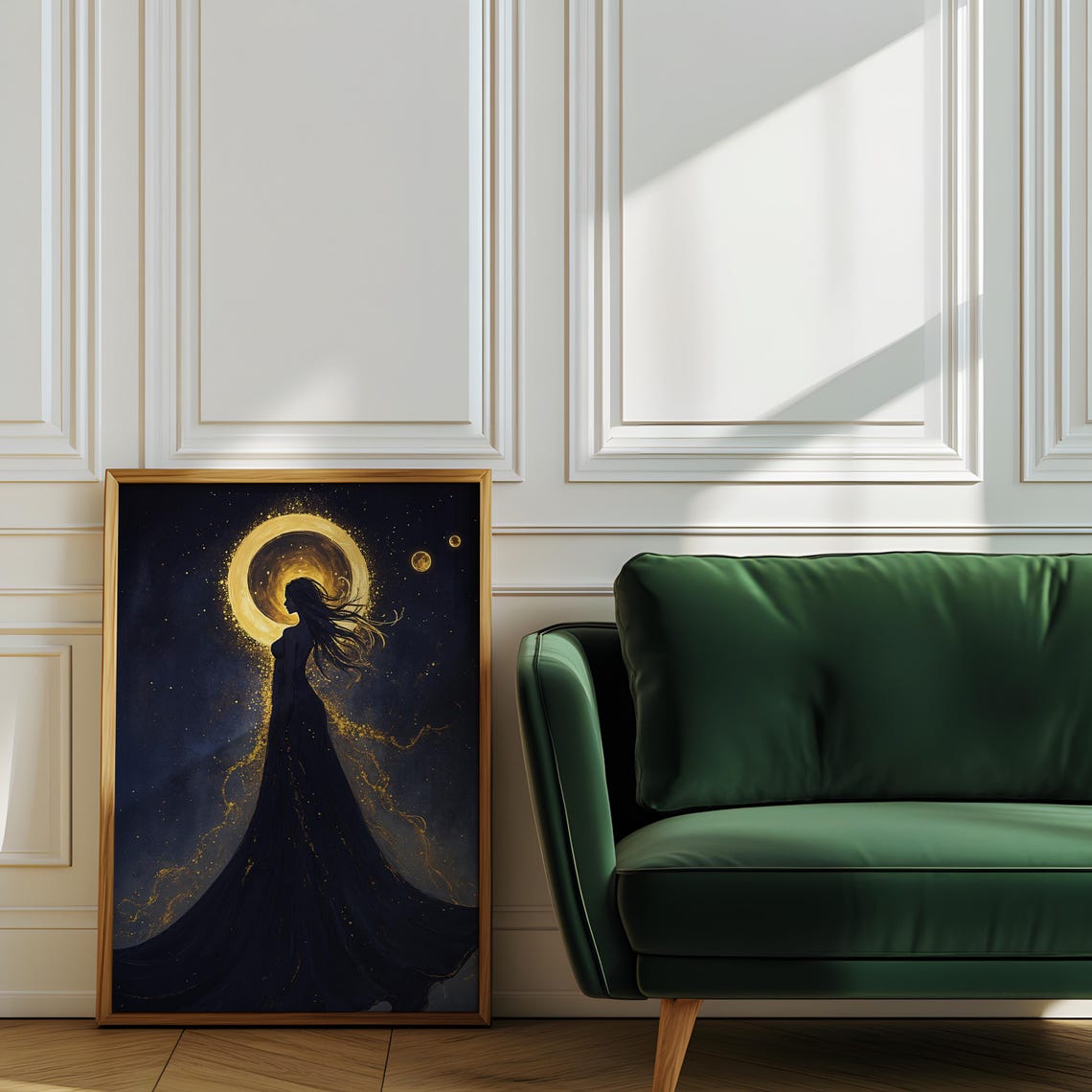 Golden Eclipse Goddess Woman Silhouette Starry Night Fantasy Poster - Image 3
