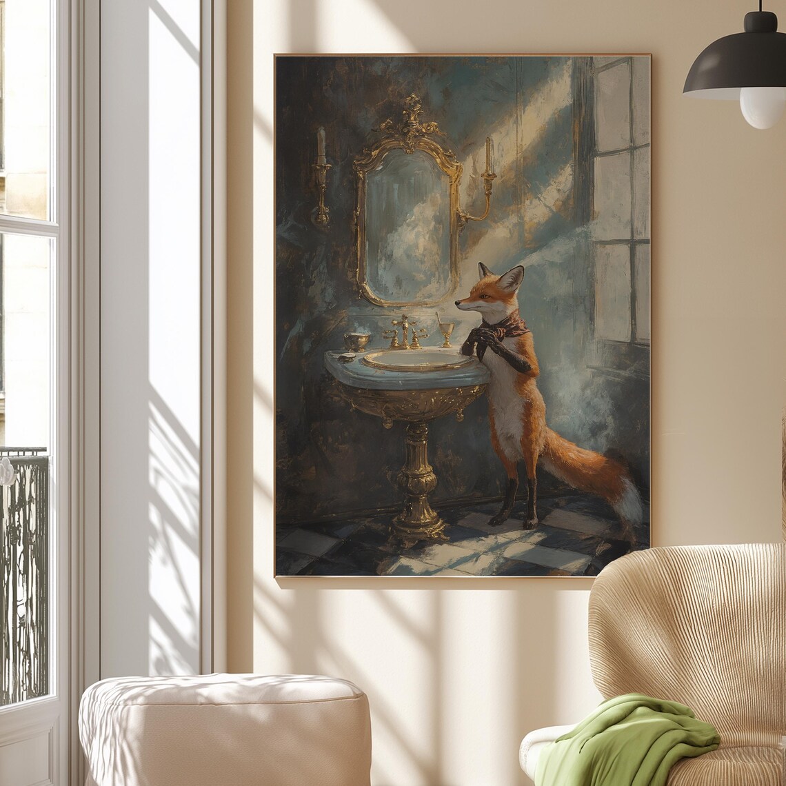 Dapper Fox Bathroom Vintage Oil Painting Whimsical Animal Poster - Image 2