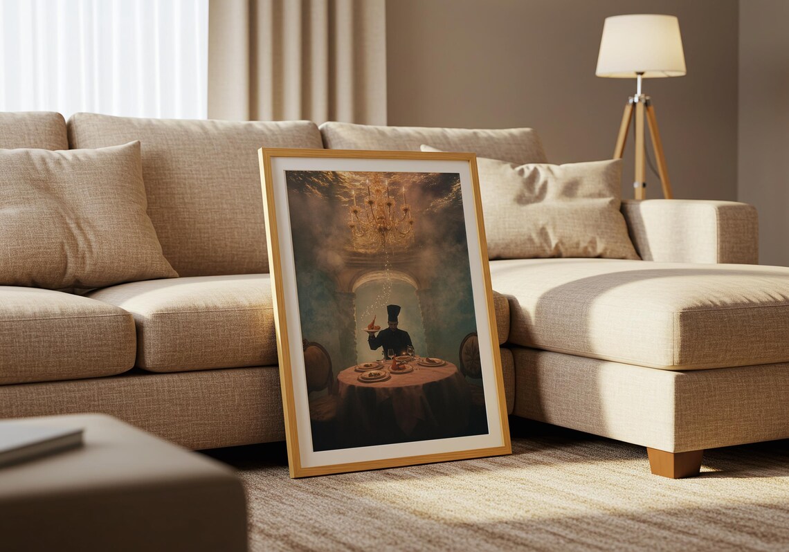 Chef Serving Candlelit Feast Chandelier Dreamy Dining Room Art Poster - Image 5