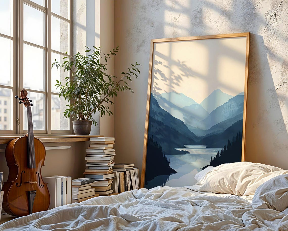 Minimalist Mountain Art Print Serene Landscape Wall Nature Reflection Poster Modern Blue Scenery Decor - Image 4