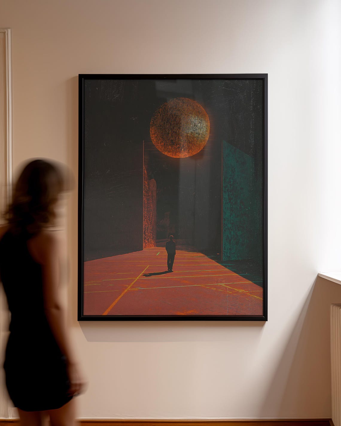 Dark Figure Under Pixelated Orange Moon Liminal Surreal Art Poster - Image 5