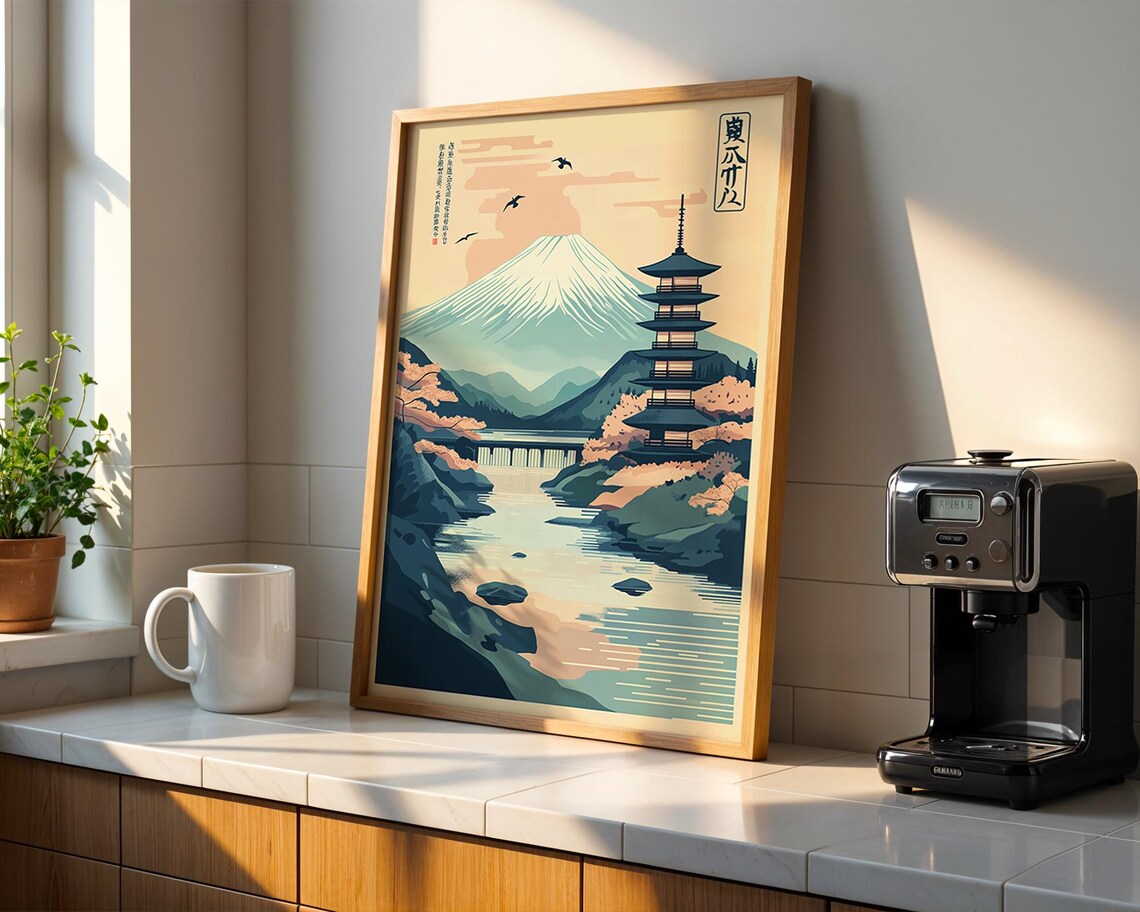 Mount Fuji Pagoda Cherry Blossom Japanese Travel Wall Poster - Image 5