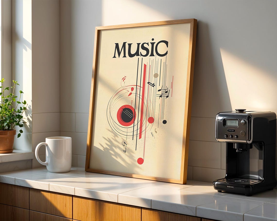 Music Typography Abstract Notes Red Black Modern Wall Poster - Image 4