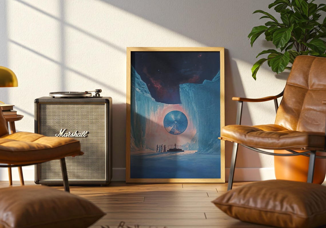 Sci Fi Ice Canyon with Glowing Blue Portal and Tiny Figures Poster - Image 5