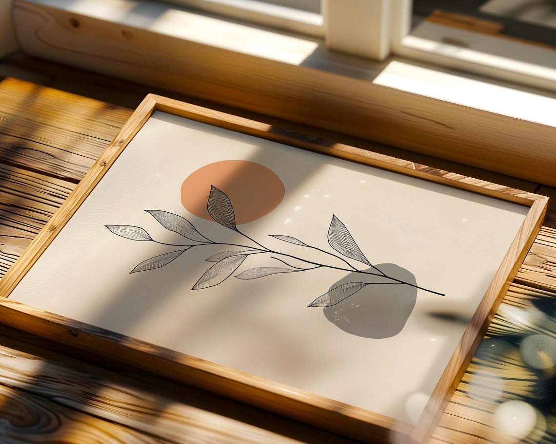 Botanical Leaf Line Art Terracotta Sun Modern Minimalist Wall Poster - Image 4