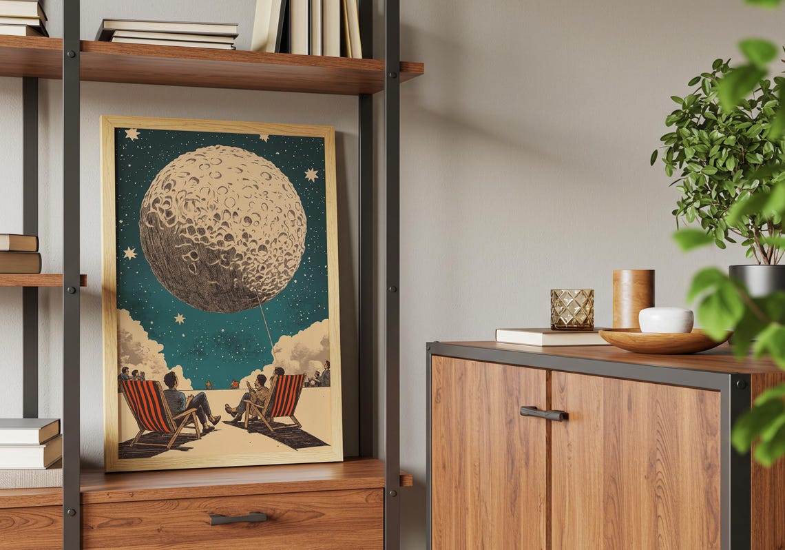 Giant Moon Starry Night Sky Vintage Astronomy Stargazing Art Poster - Image 4