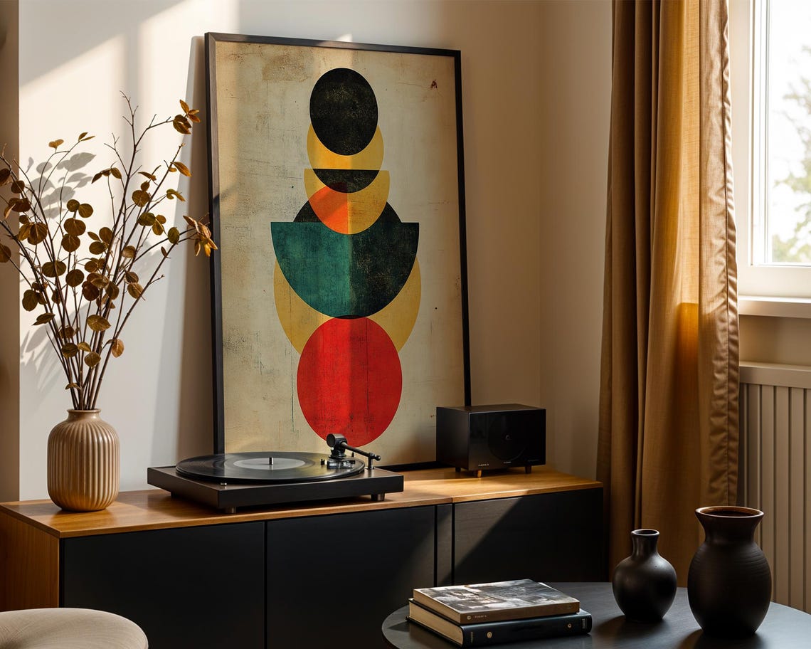 Vintage Geometric Circles Abstract Midcentury Modern Art Poster - Image 3