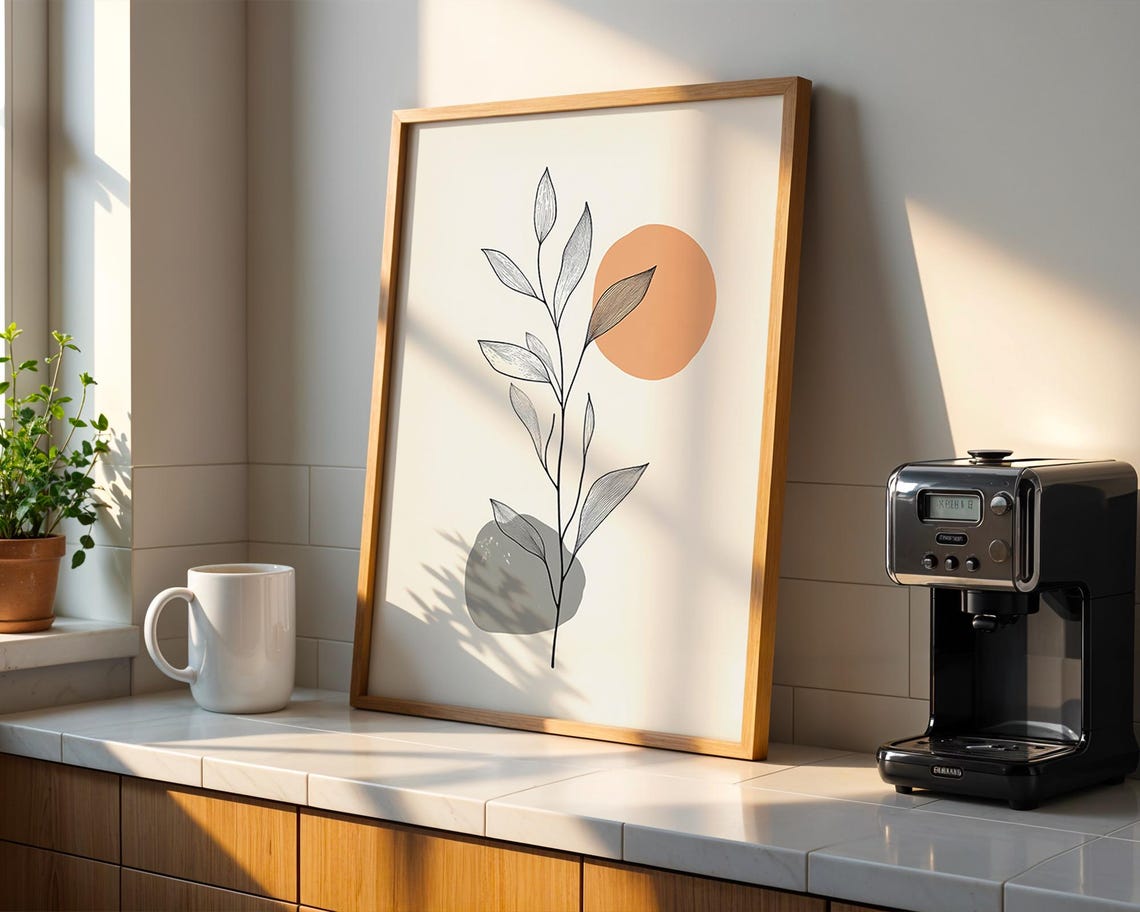 Botanical Leaf Line Art Terracotta Sun Modern Minimalist Wall Poster - Image 3