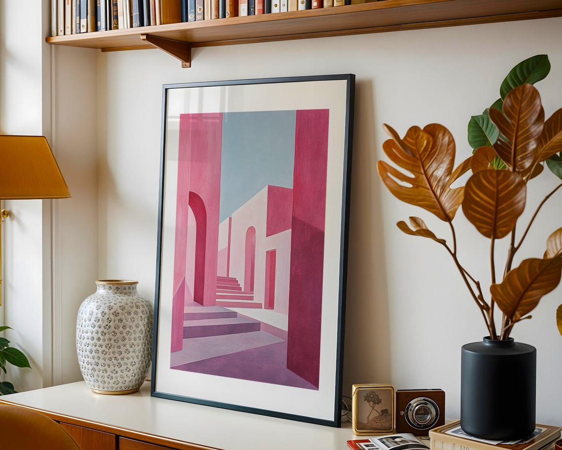 Pink Minimalist Architecture Abstract Dreamy Geometric Art Print - Image 3
