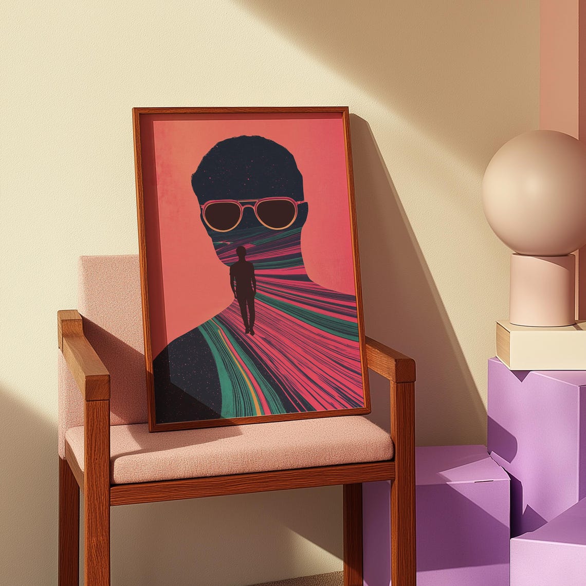 Retro Sunglasses Silhouette Cosmic Journey Surreal Portrait Poster - Image 3