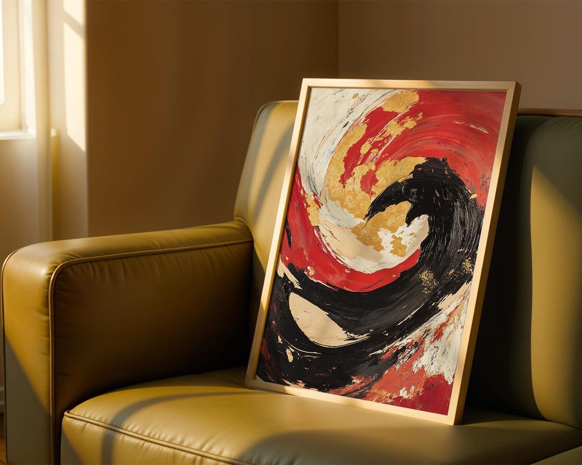 Bold Red Black and Gold Swirl Abstract Expressionist Painting Poster - Image 5
