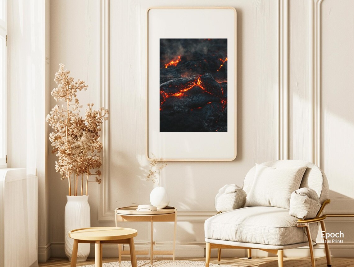 Red Lava Flow Photo, Active Volcano Hawaii Minimalist - Image 2