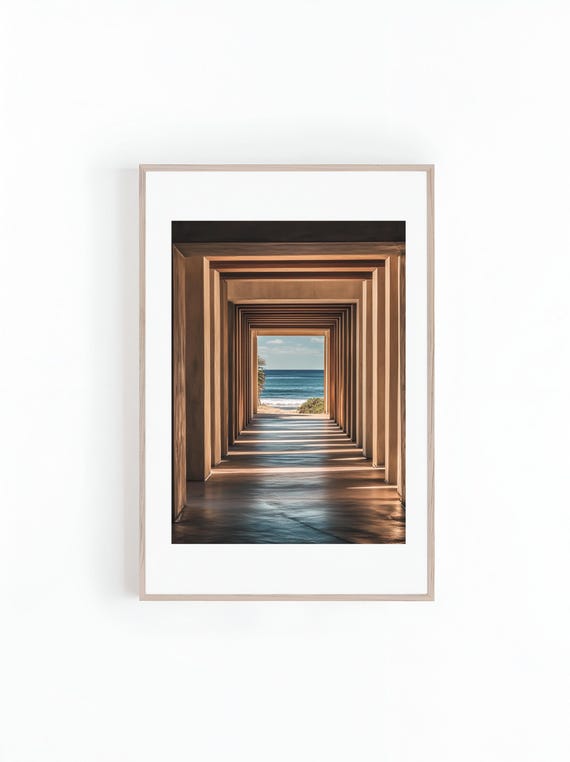 Beach Sunset Hallway Leading To Beach Wall Art Large Poster Geometric Hallway Architecture Print Instant