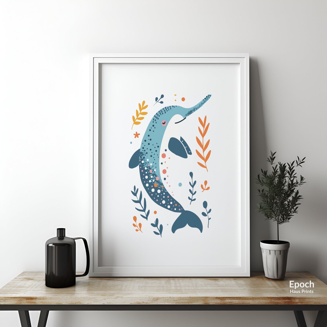 Cute Spotted Narwhal Illustration With Seaweed Kids Room Poster - Image 3