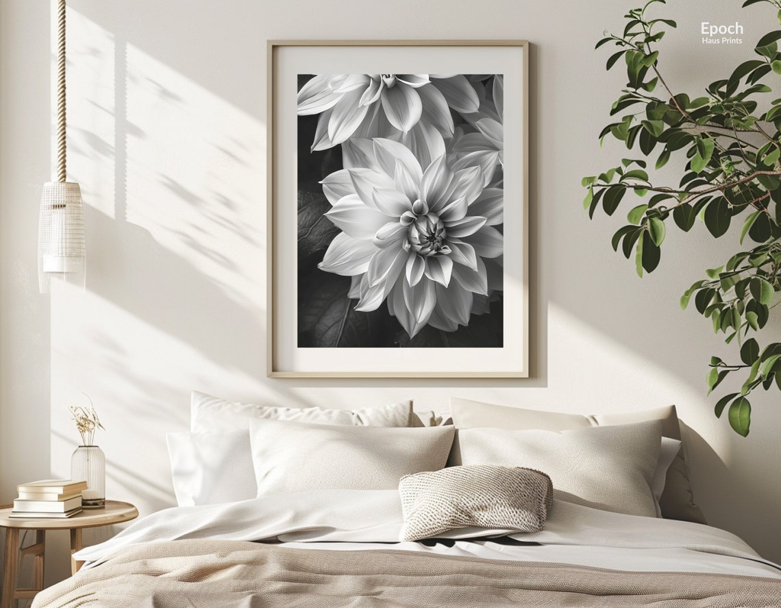 Dahlia Flower Monochrome Photography Art Print - Image 3