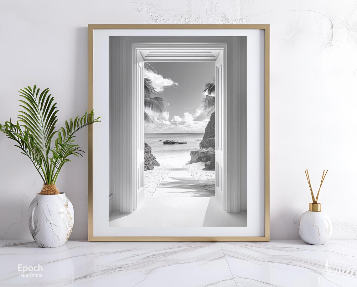 Black And White Photograph Hallway To Beach Wall Arts Large Poster Beach Home Decor Architecture Print Instant - Image 3