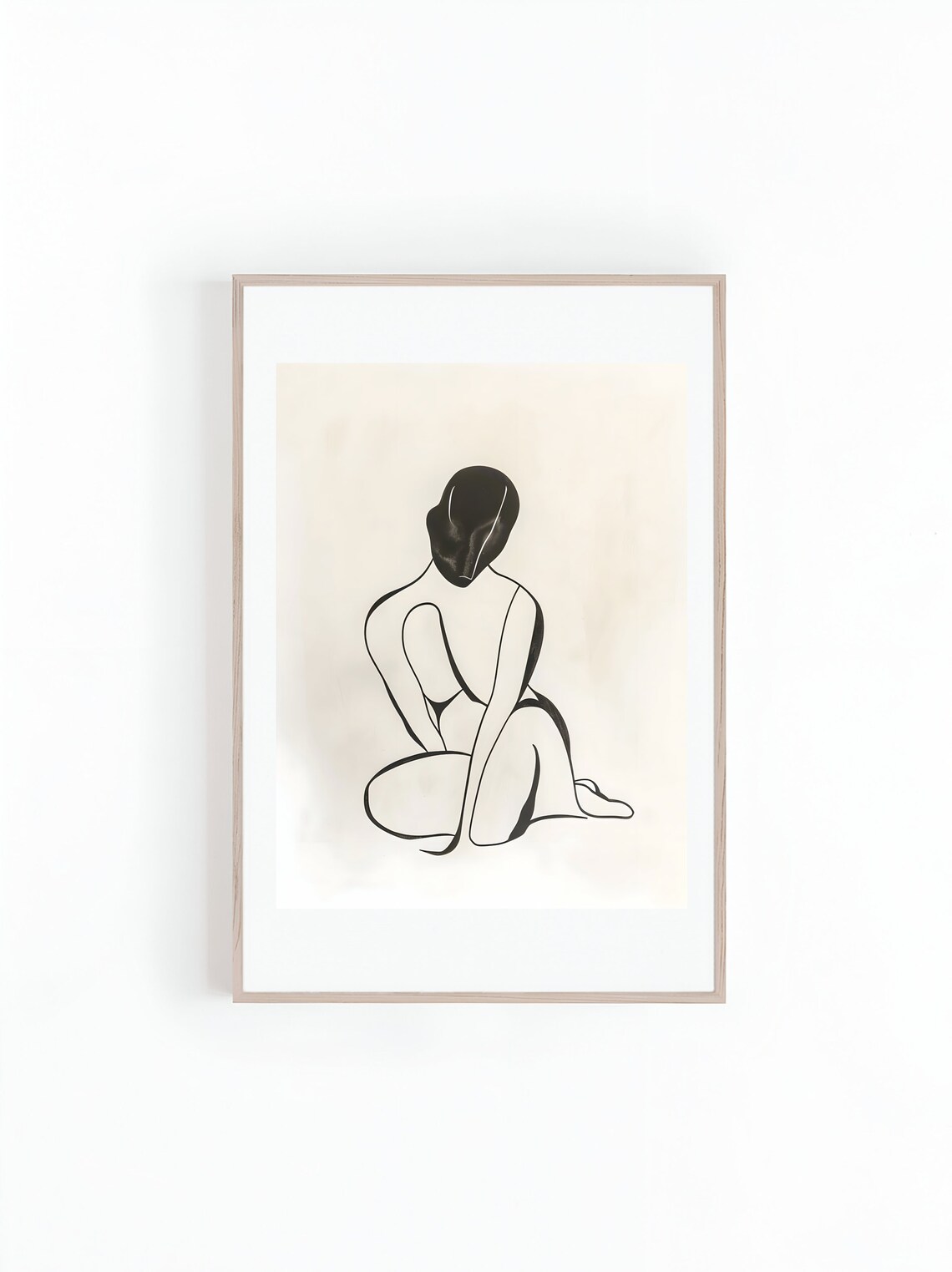 Seated Woman With Bowed Head Minimal Black Line Drawing Art Print