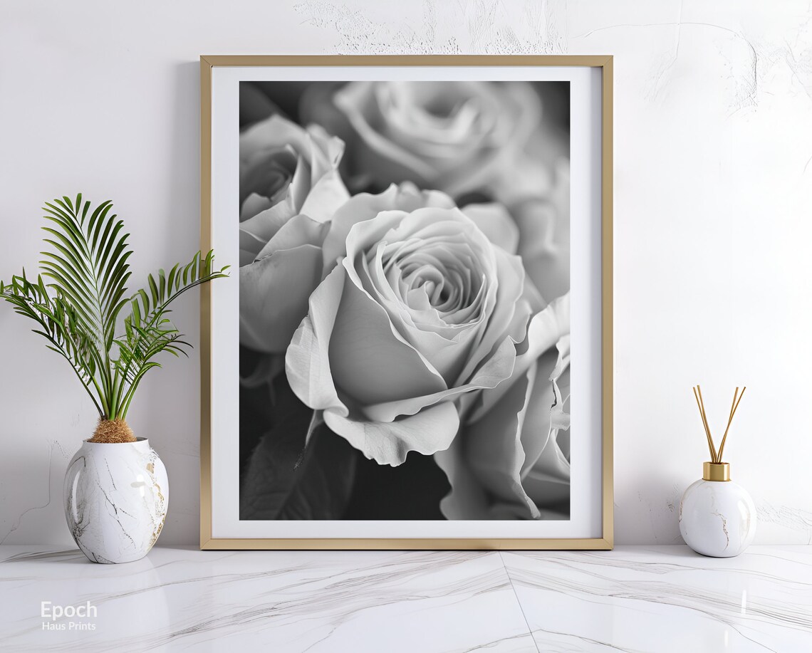 Rose Bouquet Black And White Floral Wall Art