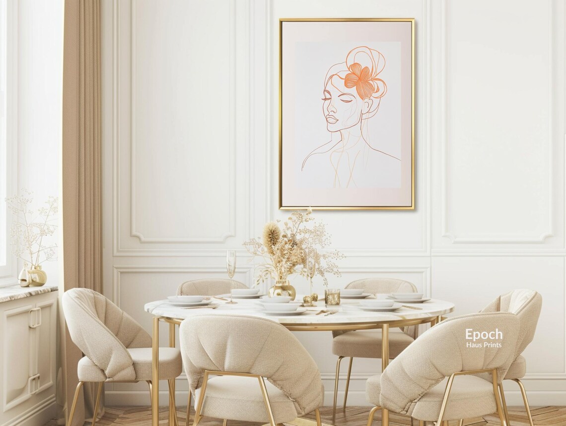 Terracotta Line Art Woman Portrait With Flower in Hair Poster - Image 3