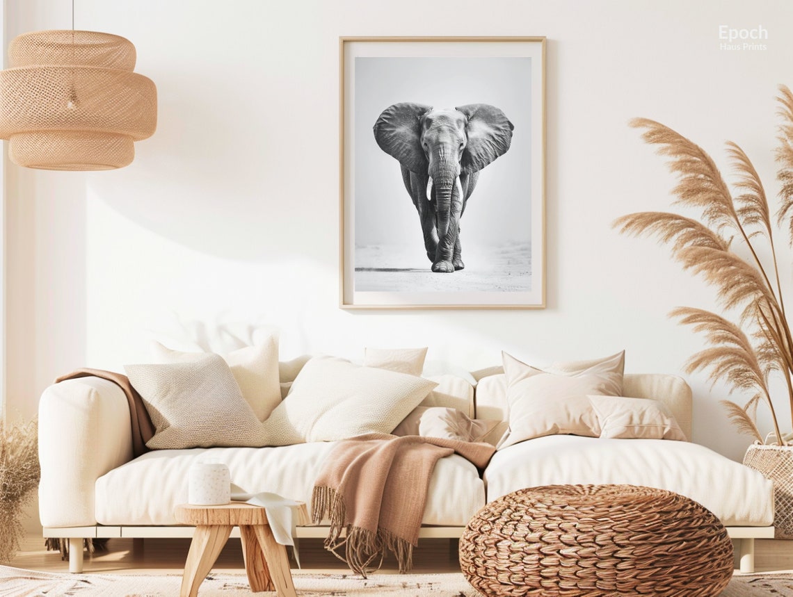 African Elephant Black And White Safari Art Print - Image 2