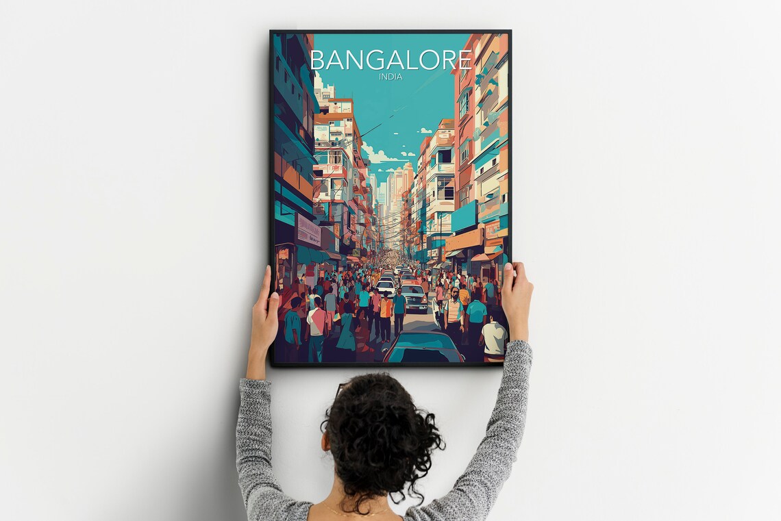 Bangalore India Bustling City Street Market Scene Travel Poster - Image 2