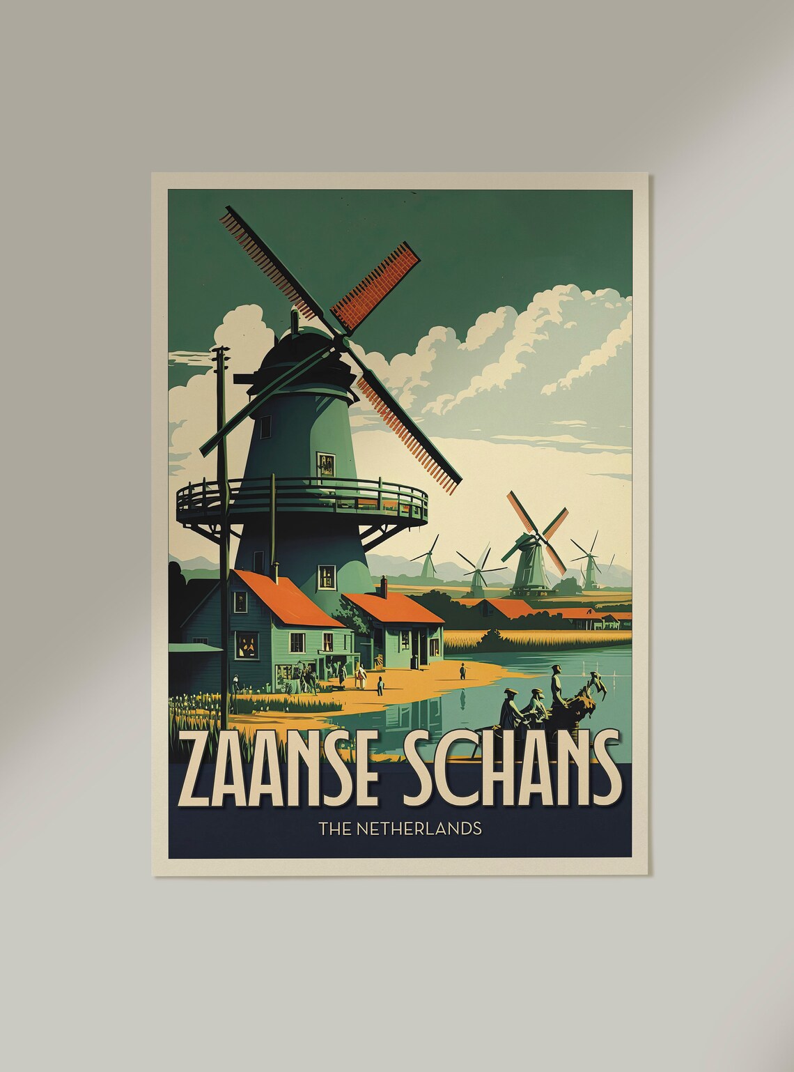 Zaanse Schans The Netherlands Windmill Village Retro Travel Poster - Image 2