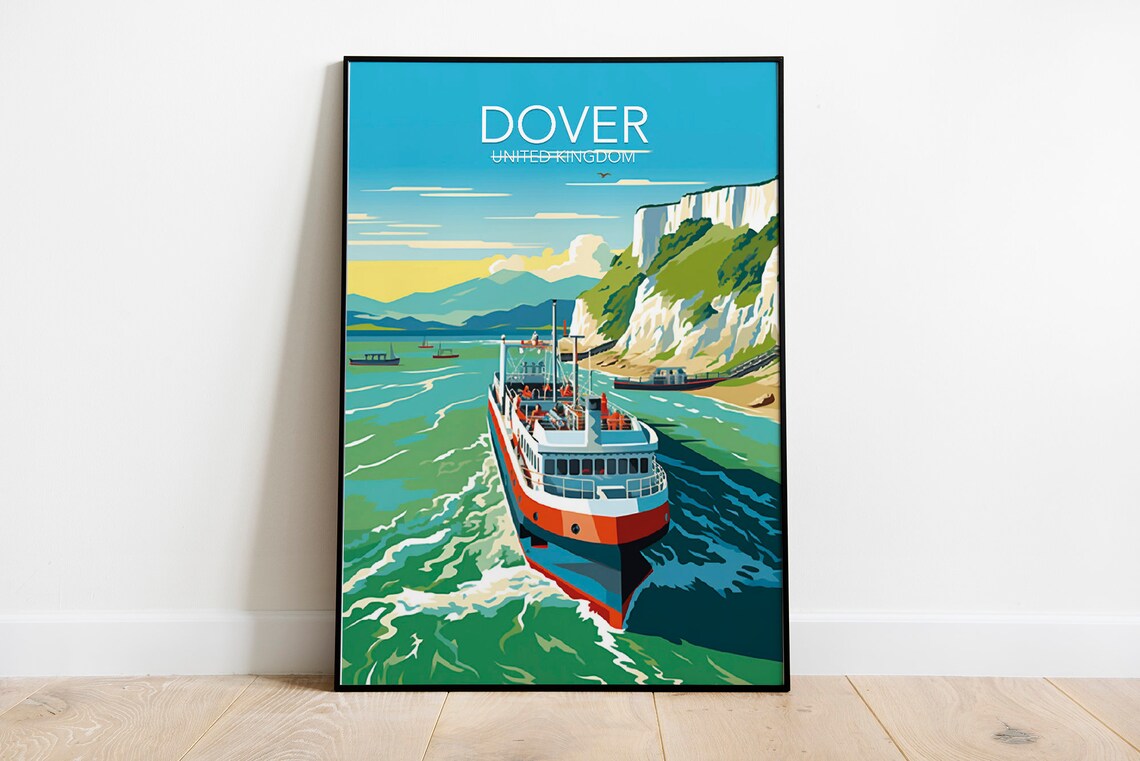 Dover England White Cliffs Ferry Crossing Vintage Travel Poster - Image 2