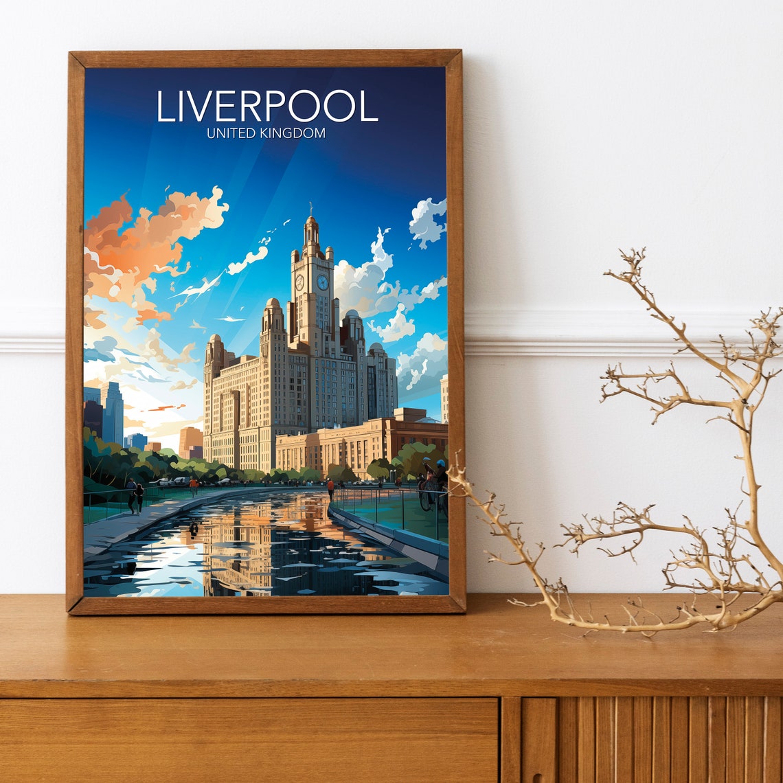 Liverpool United Kingdom Historic Waterfront Landmark Travel Poster