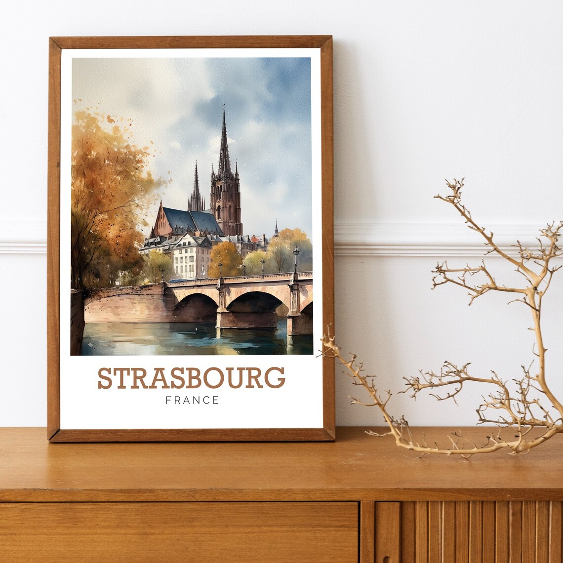 Strasbourg France Cathedral Bridge Watercolor Art Travel Poster - Image 3