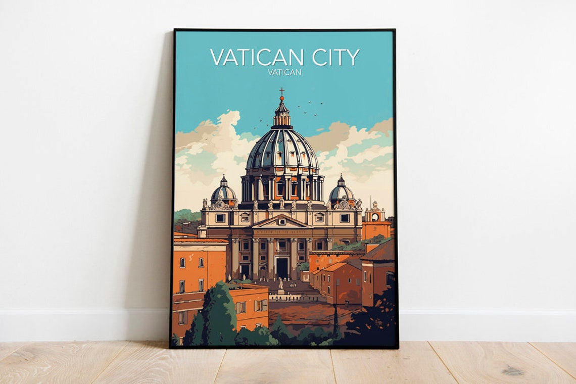Vatican City Saint Peters Basilica Iconic Grand Dome Travel Poster