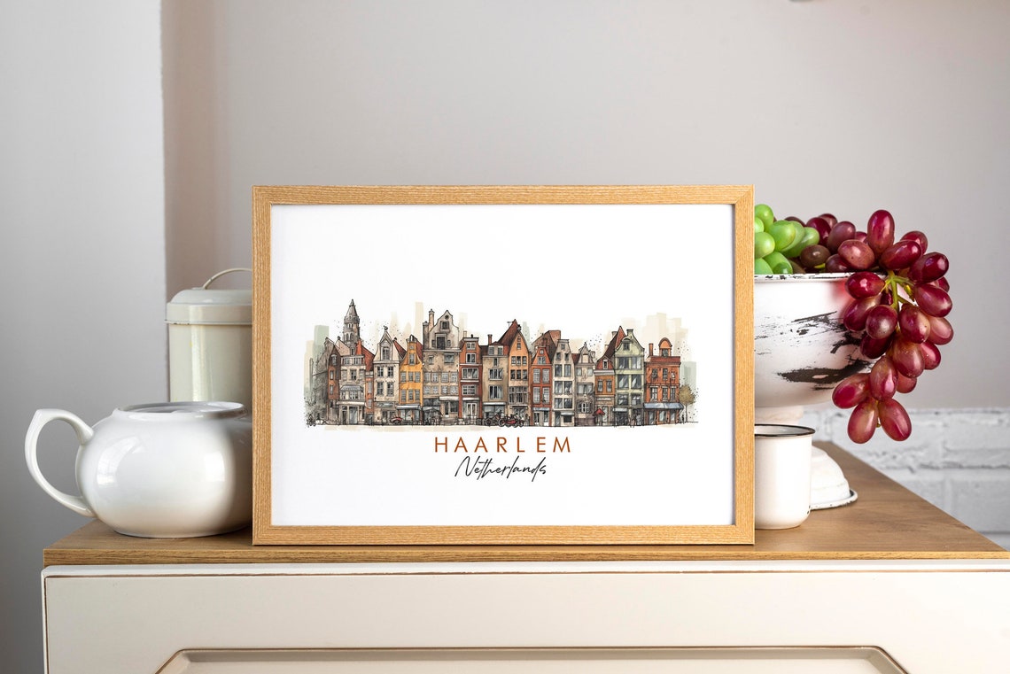 Haarlem Netherlands Canal Side Row Houses Ink Sketch Art Poster - Image 3