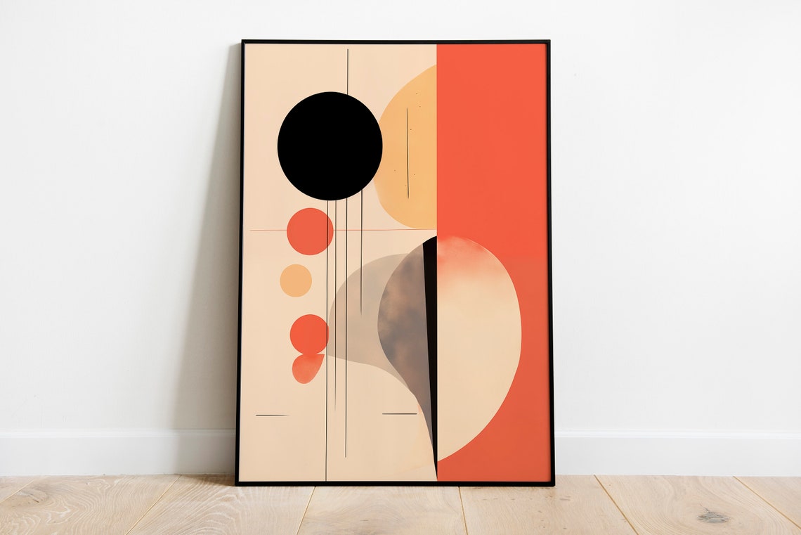 Boho Abstract Black Circle Coral Stripe Minimal Geometric Art Poster - Image 2