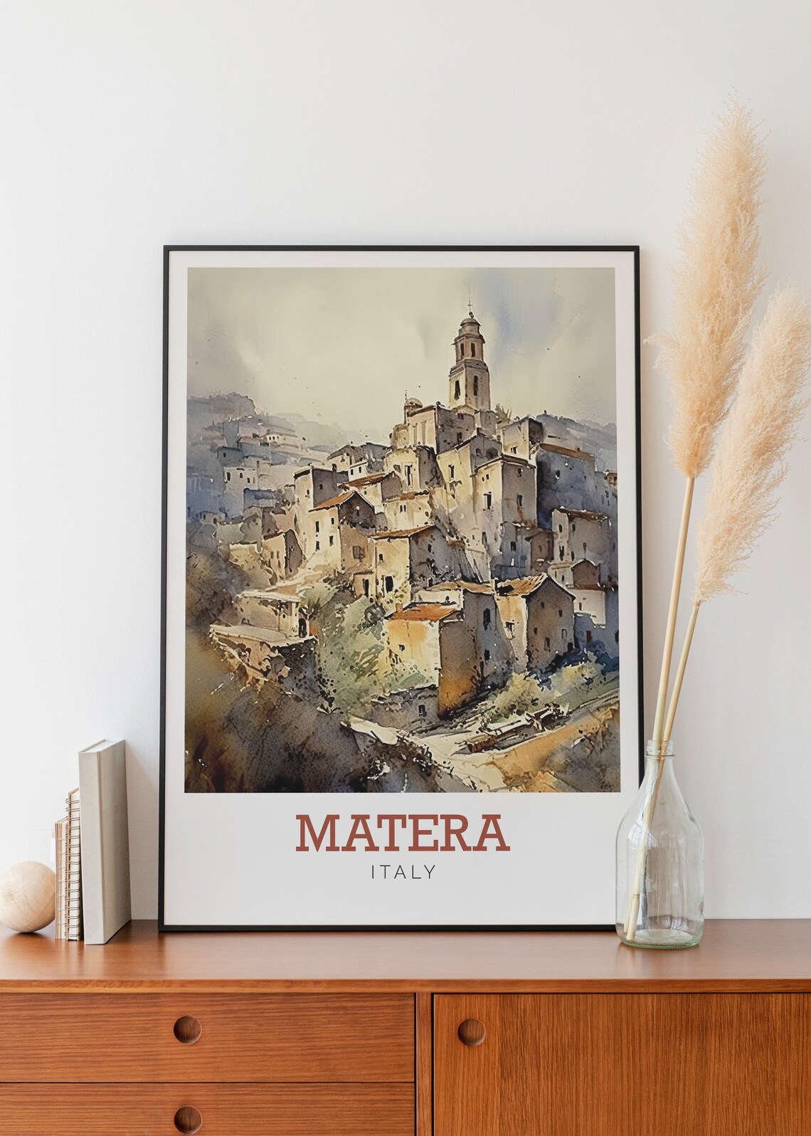 Matera Italy Old Hill Town Watercolor Historic Travel Poster - Image 2