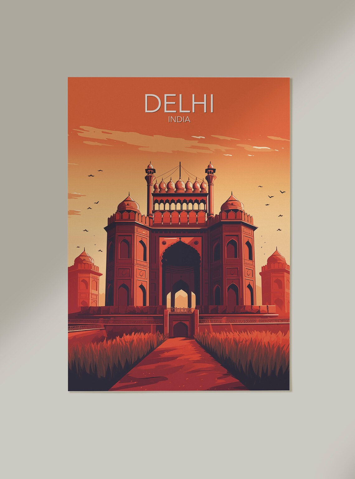 Delhi India Red Fort Sunset Mughal Gateway Vintage Travel Poster - Image 2