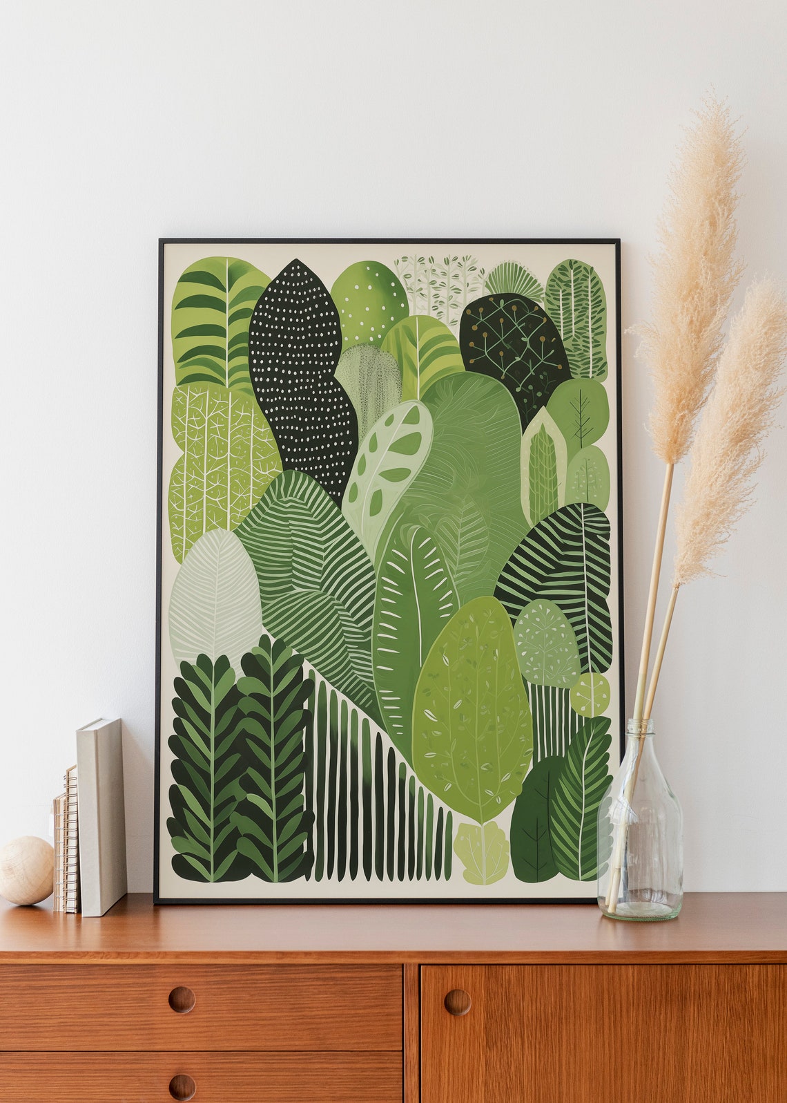 Lush Green Botanical Leaf Pattern Abstract Nature Boho Art Print
