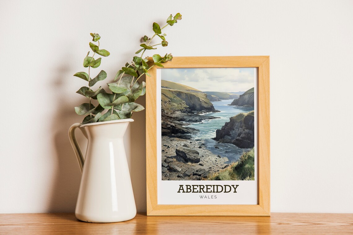Abereiddy Wales Rocky Coastline Watercolor Art Travel Poster - Image 2
