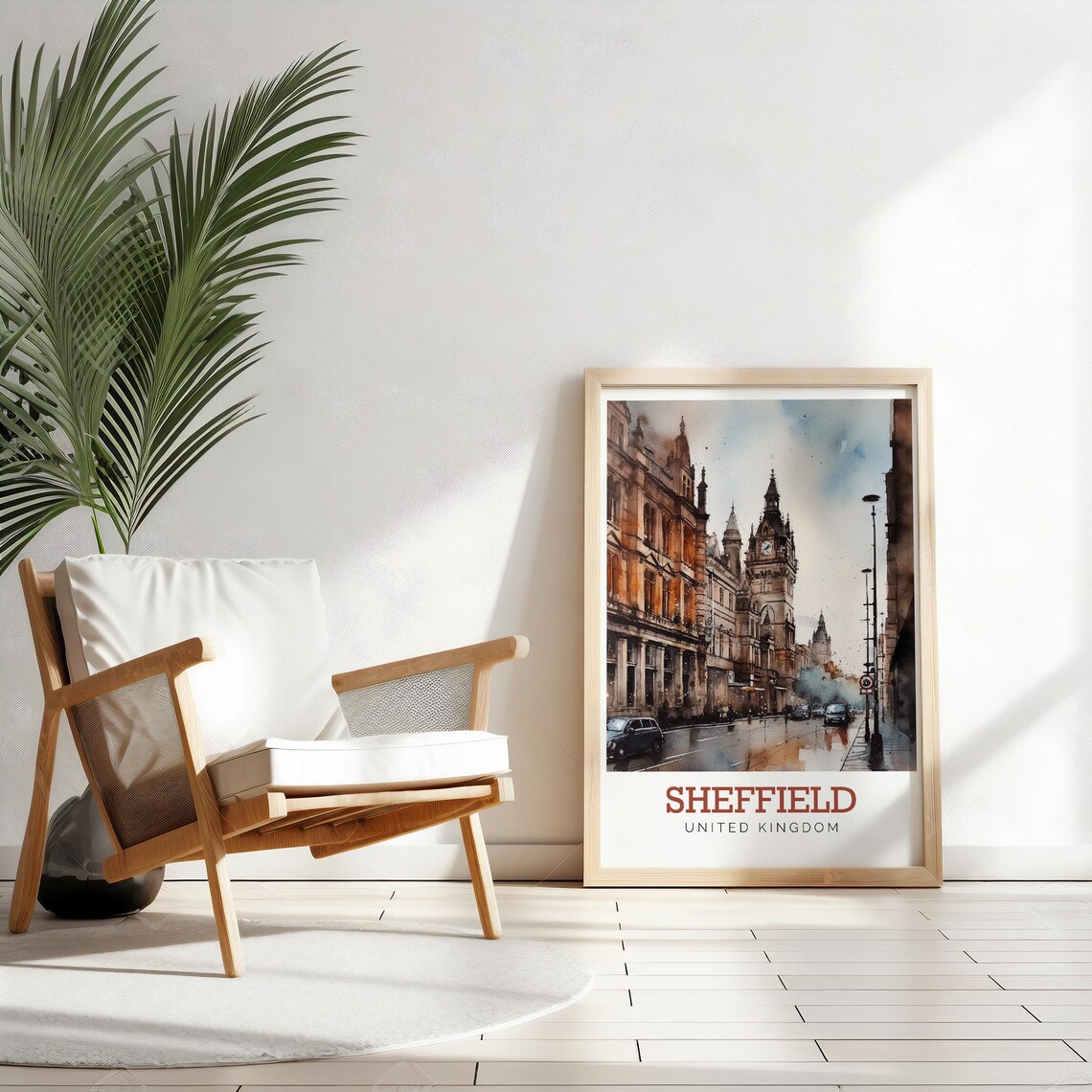 Sheffield England Clock Tower Street Watercolor United Kingdom Poster - Image 2