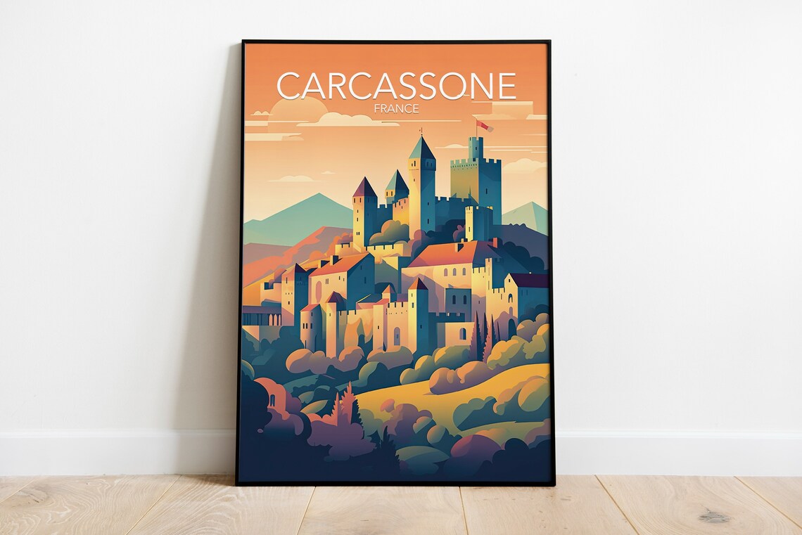 Carcassonne Medieval Castle Hill France Fairytale Travel Poster - Image 2