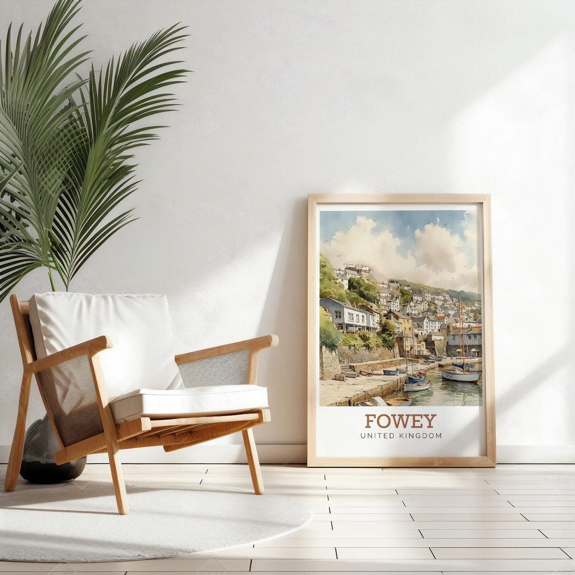 Fowey Harbor Cornwall England Watercolor Coast Town Travel Poster - Image 2