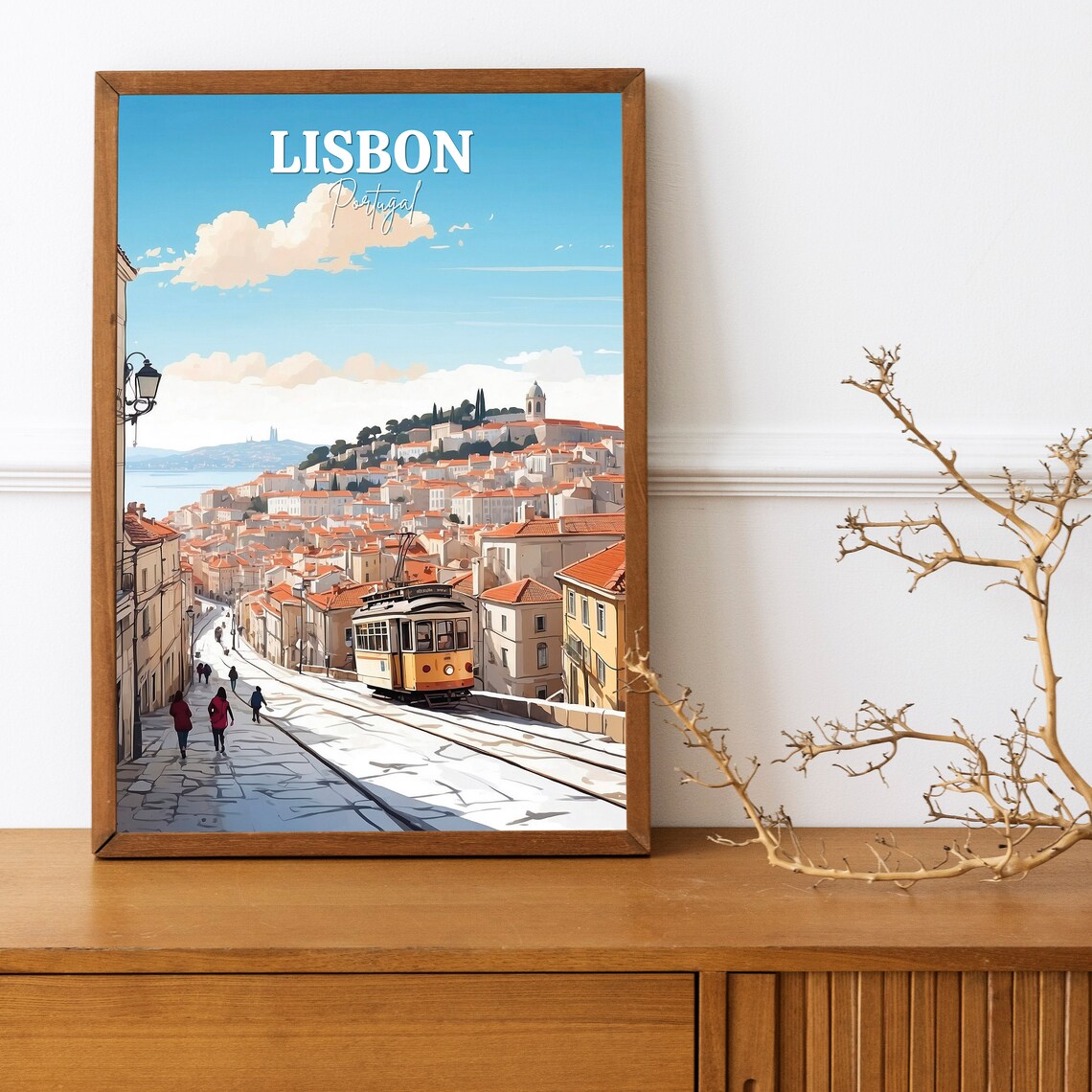 Lisbon Portugal Yellow Tram Hill Historic City Travel Scene Art Poster - Image 3