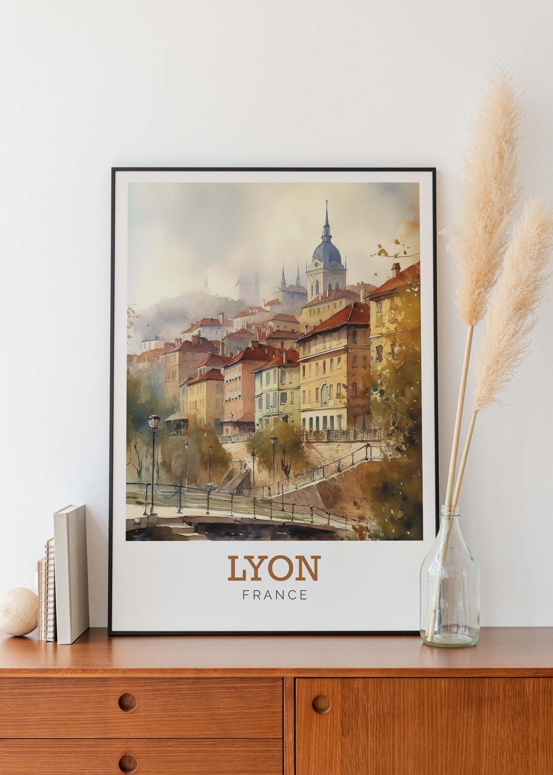 Lyon France Hilltop Watercolor Riverside Old Town Travel Poster - Image 2