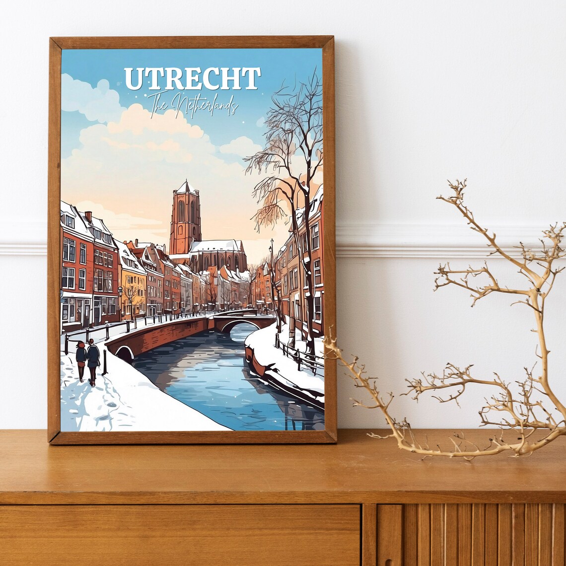 Utrecht Netherlands Snowy Canal Winter City Travel Scene Art Poster - Image 3
