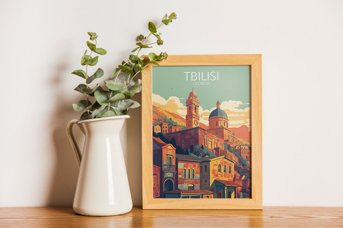 Tbilisi Old Town Georgia Sunset Skyline Vintage Travel Poster - Image 2