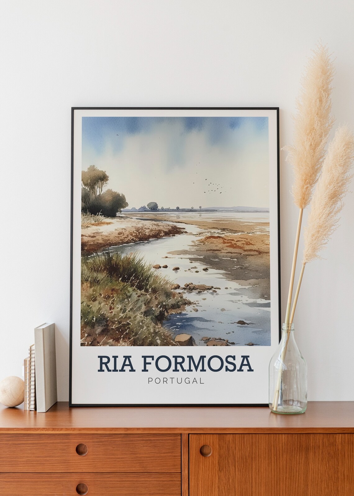 Ria Formosa Portugal Tranquil Lagoon Marsh Watercolor Art Poster - Image 2