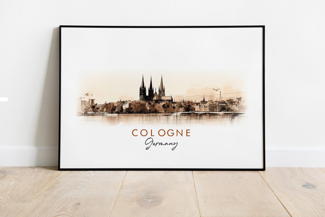 Cologne Germany Cathedral Skyline Ink Watercolor City Poster