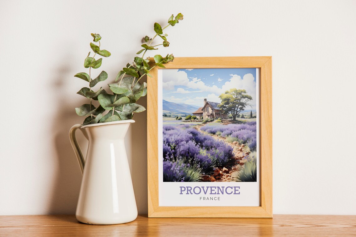 Provence France Lavender Field Farmhouse Watercolor Art Poster - Image 2