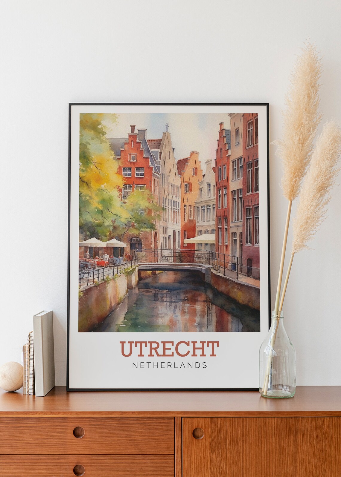 Utrecht Netherlands Canal Gabled Houses Watercolor Travel Poster - Image 3